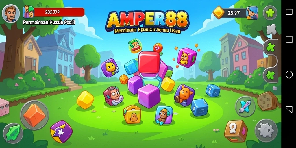 Screenshot menunjukkan gameplay menarik AMPER88 dengan teka-teki yang penuh warna.