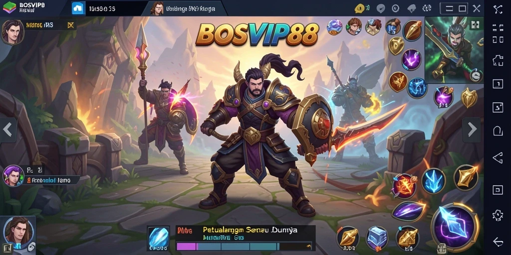 Screenshot utama gameplay yang menunjukkan pertarungan seru di BOSVIP88.