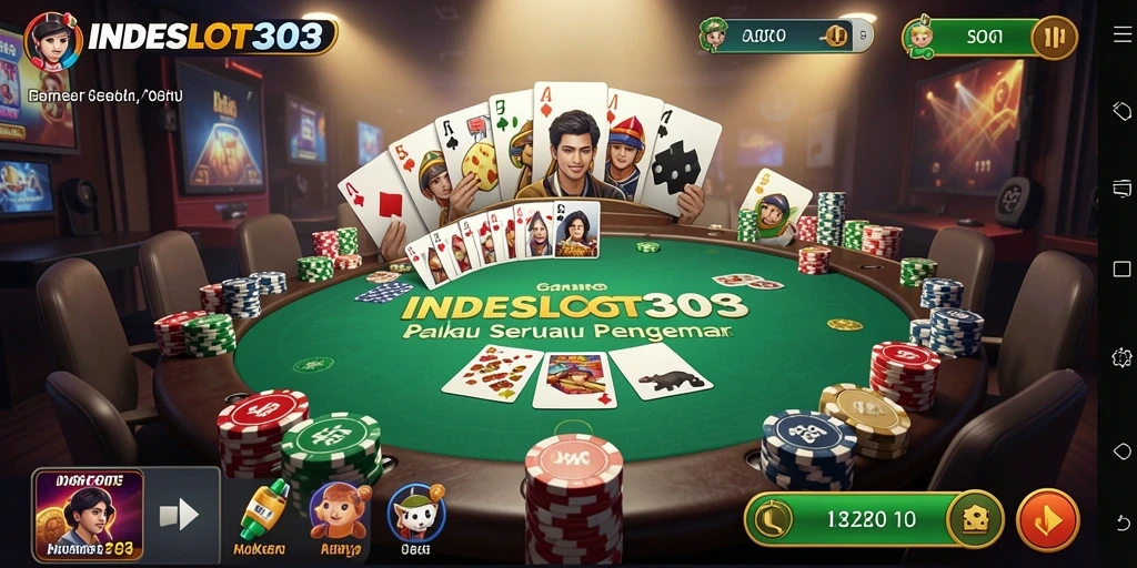 Screenshot gameplay INDESLOT303 menampilkan suasana poker yang mendebarkan.