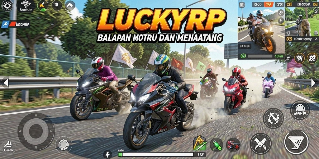 Tampilan gameplay LUCKYRP yang mendebarkan dan penuh aksi balapan motor.