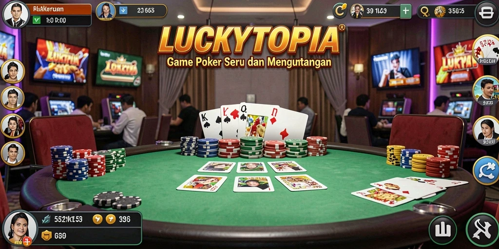 Tampilan gameplay poker yang seru di LUCKYTOPIA.
