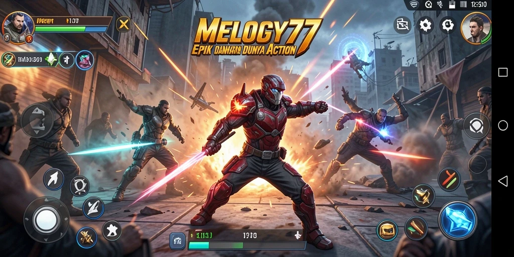 Screenshot gameplay MELODY77 yang menunjukkan aksi pertarungan yang mendebarkan.
