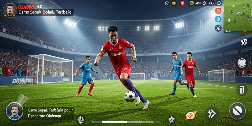 Screenshot gameplay <strong>OLX888</strong> menampilkan aksi sepak bola yang mendebarkan.