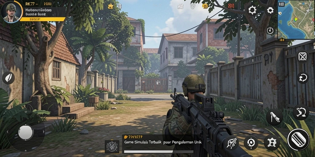 Tampilan gameplay menarik dari RK77 yang menunjukkan elemen simulasi.