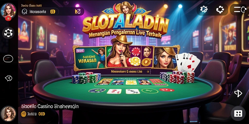 Tampilan menarik dari gameplay Live Casino SLOTALADIN dengan dealer langsung.